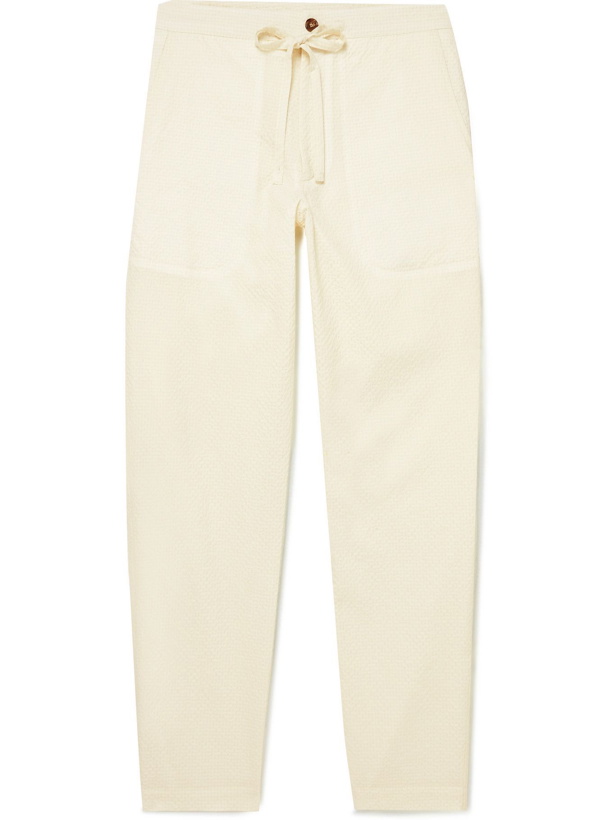 Photo: RICHARD JAMES - Tapered Wool and Cotton-Blend Seersucker Drawstring Trousers - White