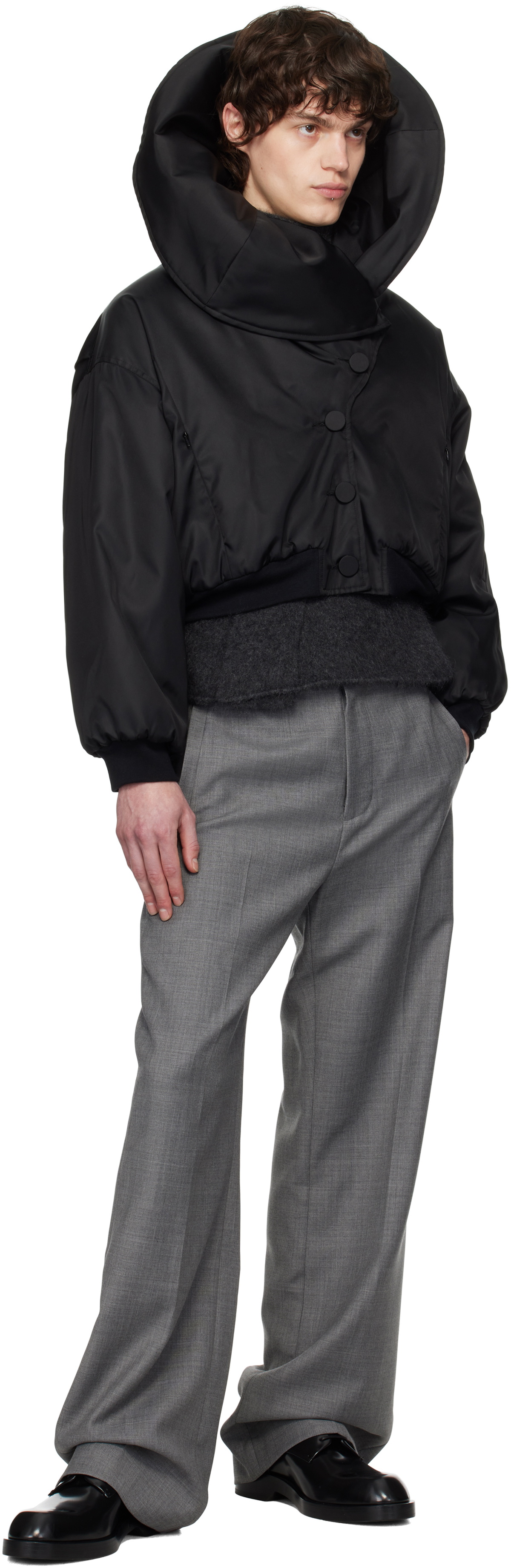 AARON ESH Black Shoulder Lapel Bomber Jacket