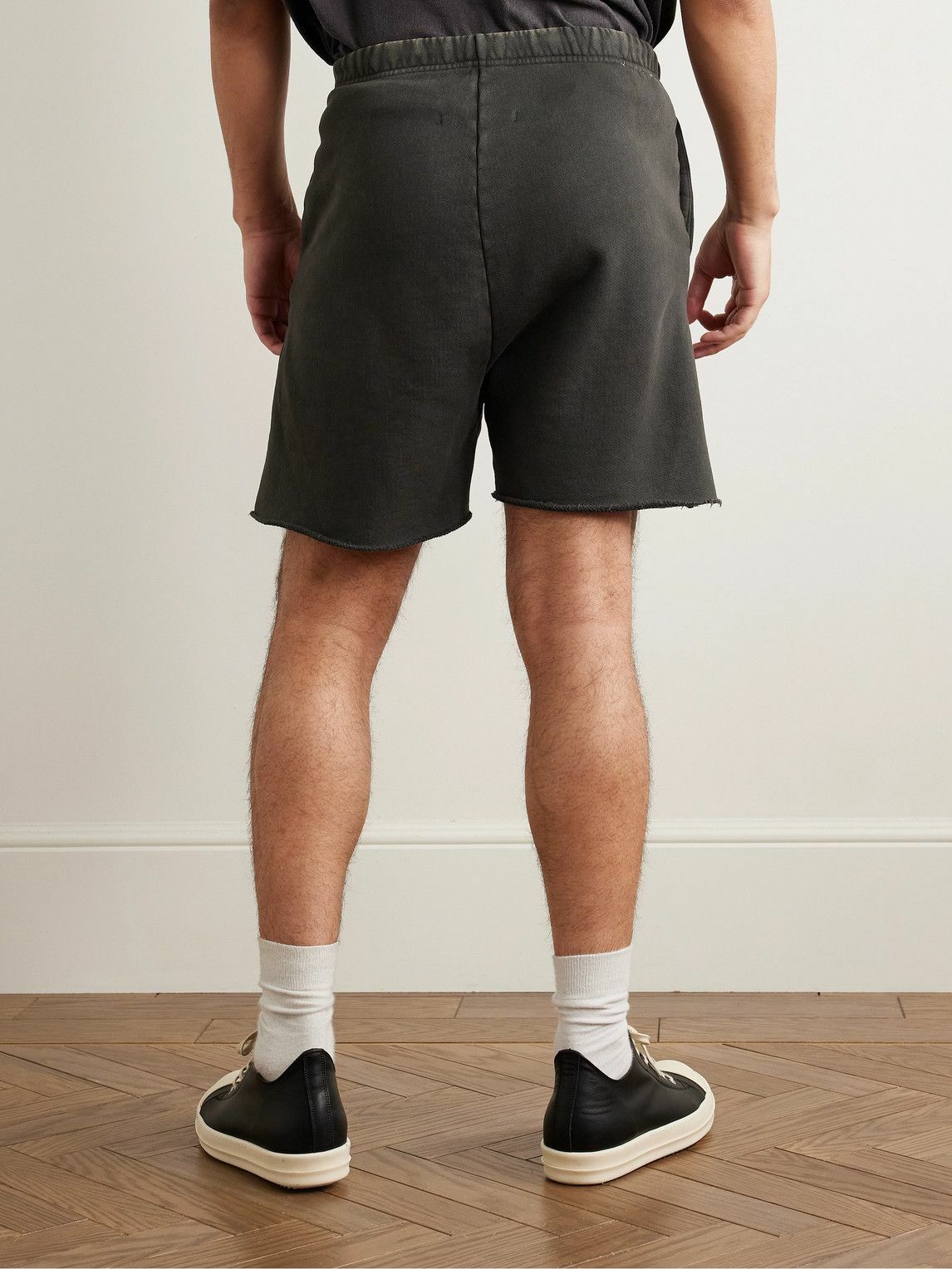 RRR123 - Gymbag Frayed Logo-Print Embroidered Cotton-Jersey Shorts - Black