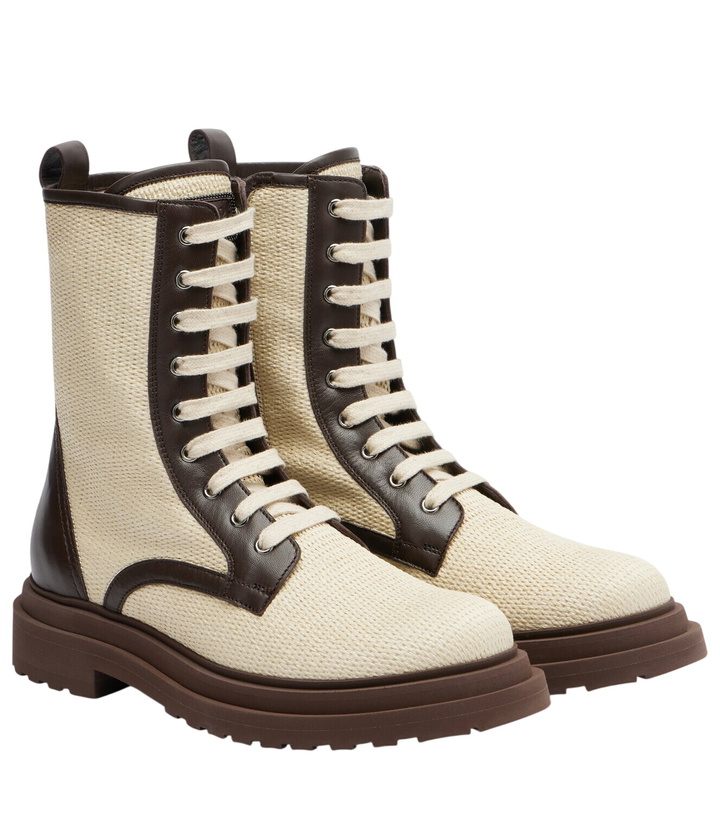 Photo: Brunello Cucinelli Leather-trimmed lace-up boots