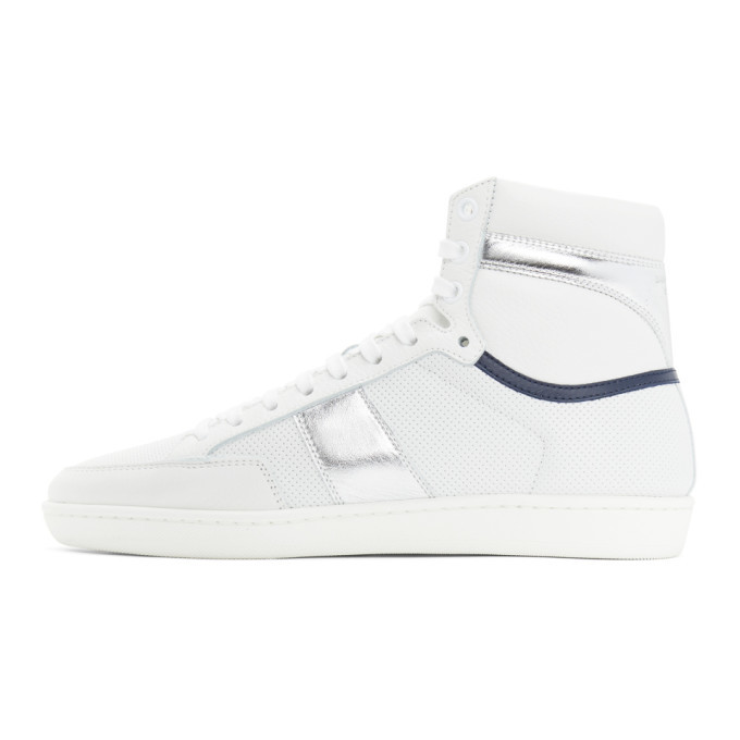 Saint Laurent White and Silver Court Classic SL/10H Sneakers Saint Laurent