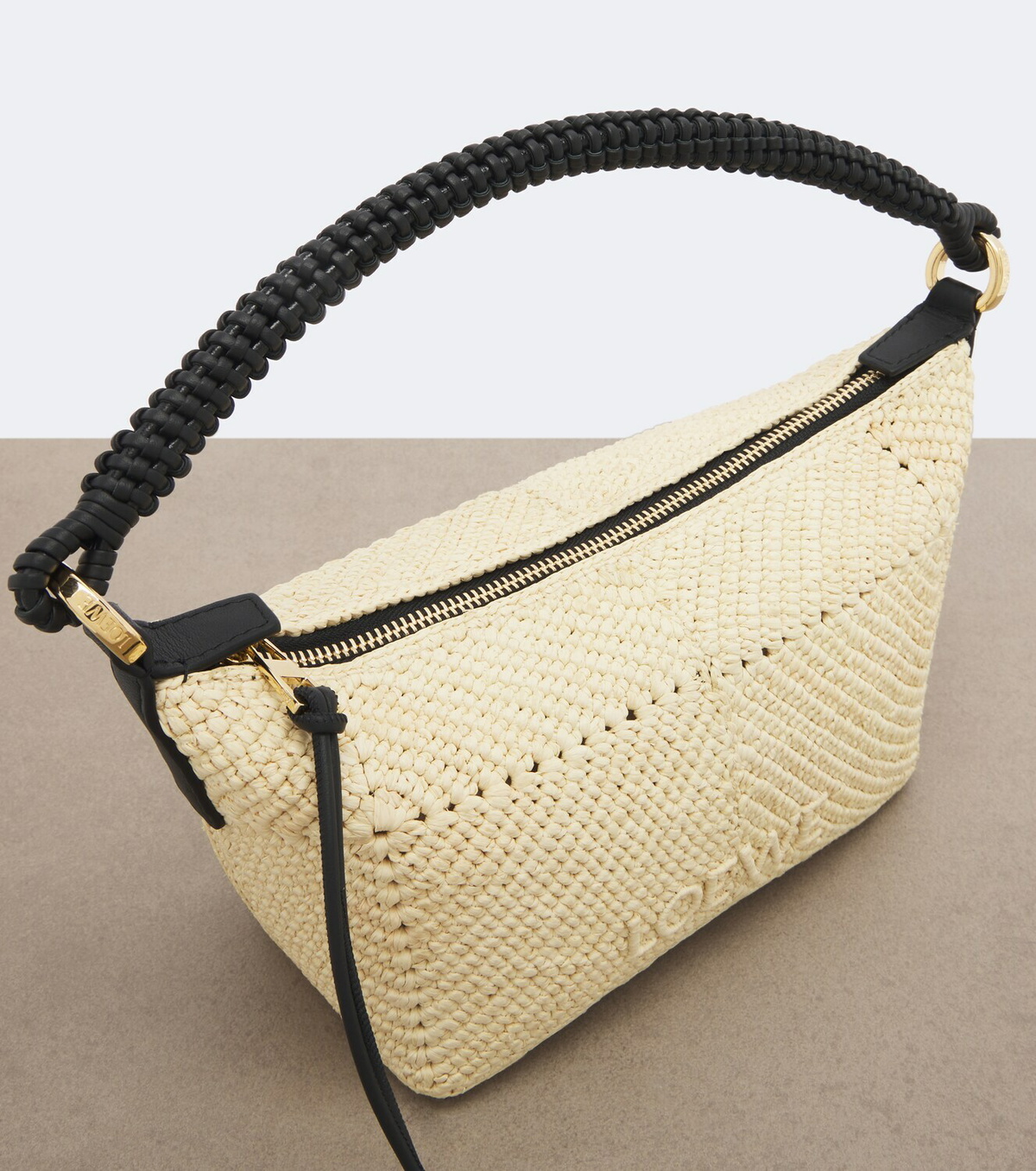 Loewe Cala Mini leather-trimmed raffia top-handle bag