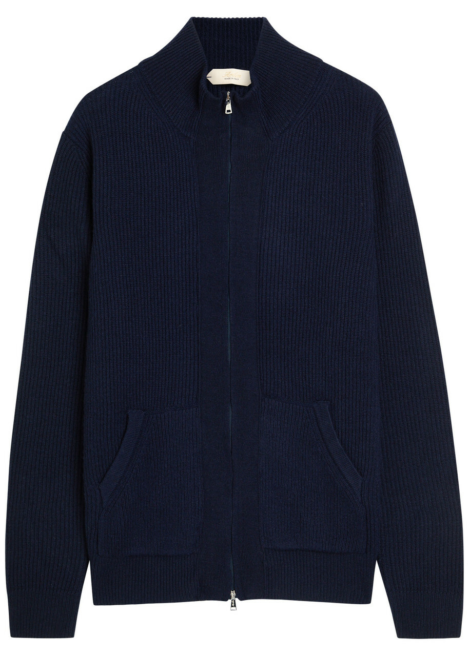 Aurélien Ribbed-knit Wool and Cashmere-blend Cardigan Navy