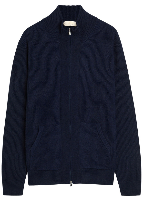 Photo: Aurélien Ribbed-knit Wool and Cashmere-blend Cardigan Navy