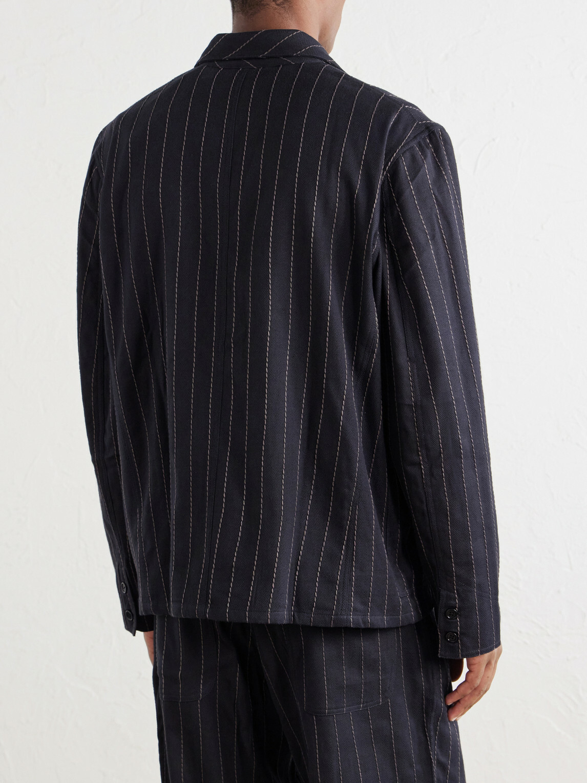 Kardo - Somesh Embroidered Striped Herringbone Cotton Suit Jacket - Blue