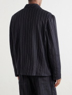 Kardo - Somesh Embroidered Striped Herringbone Cotton Suit Jacket - Blue