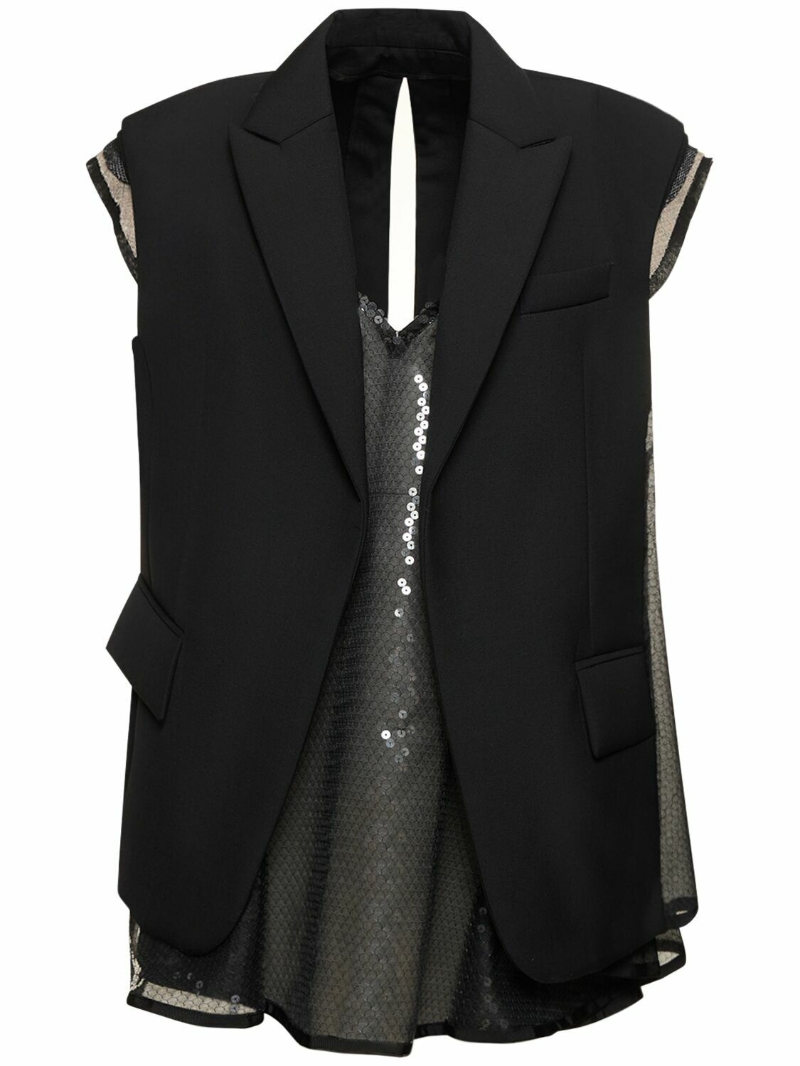 Photo: SACAI - Neoprene Vest W/ Sequined Dress