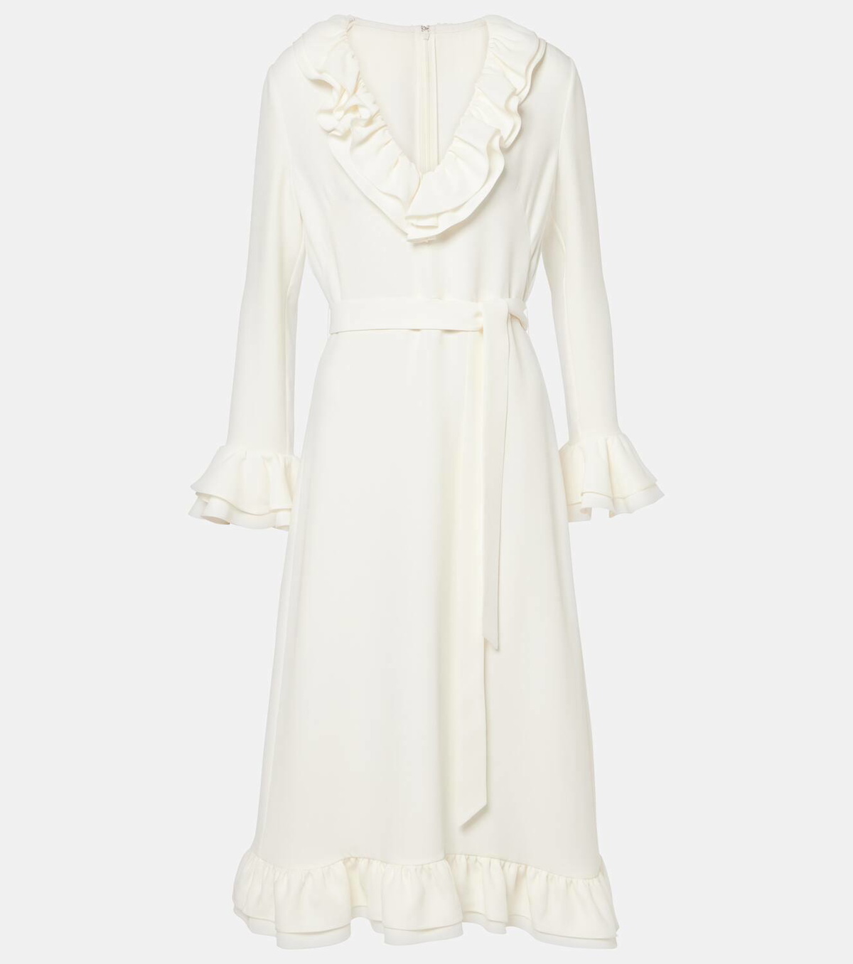knee length dresses for ladies Ruffle-Trim Corset Maxi Dress in Ivory - 10
