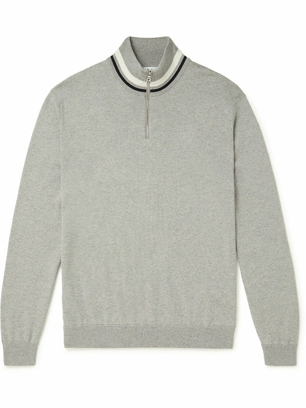 Photo: Mr P. - Striped Cotton and Merino Wool-Blend Half-Zip Sweater - Gray