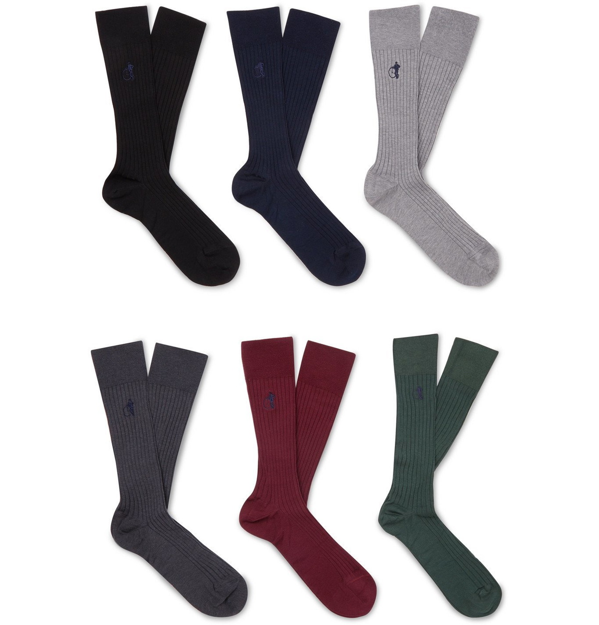 London Sock Co. - Traditional Six-Pack Ribbed Stretch Cotton-Blend Socks - Multi