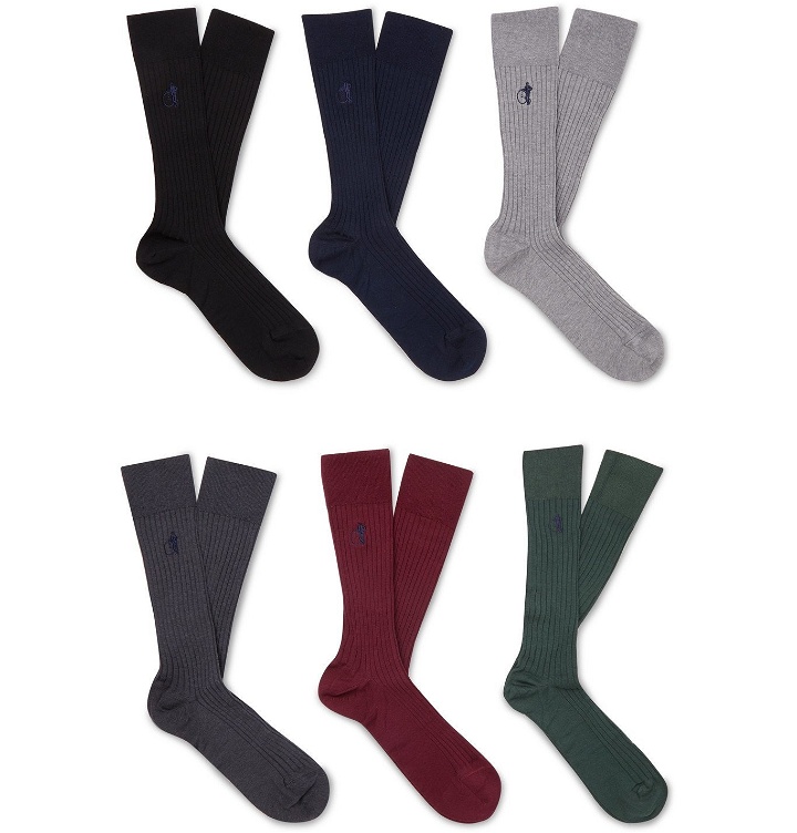 Photo: London Sock Co. - Traditional Six-Pack Ribbed Stretch Cotton-Blend Socks - Multi