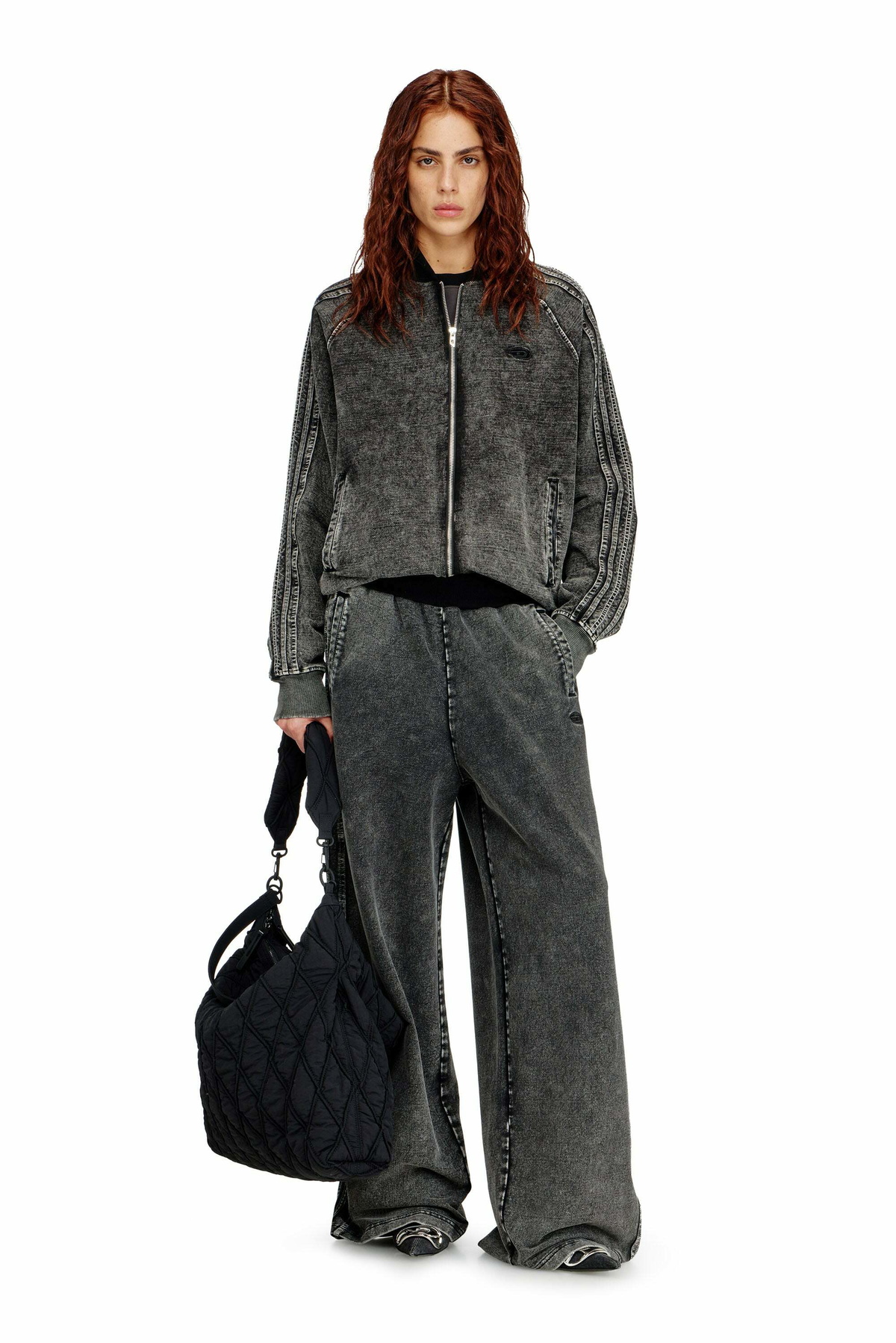 Diesel Wide pants in washed cotton with side bands - Pants Womens in Grey