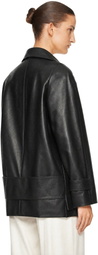 Victoria Beckham Black Leather Pea Coat