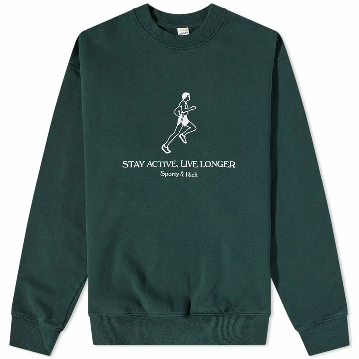 Photo: Sporty & Rich Men's Live Longer Crew Sweat in Forest Green/White