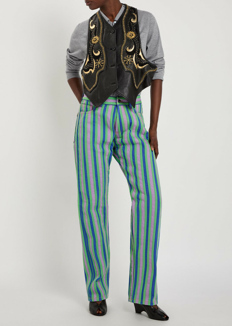 Versace Striped Straight-leg Jeans Blue