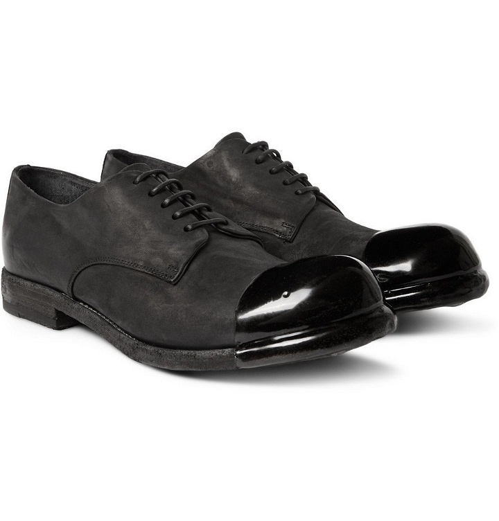 Photo: Officine Creative - Bubble Dipped Cap-Toe Washed-Nubuck Derby Shoes - Men - Black