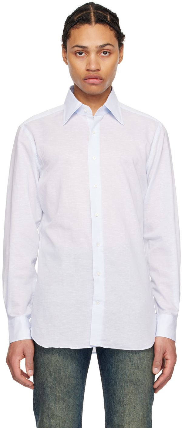 Husbands Blue Spread Collar Shirt