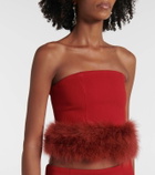 Blumarine Feather-trimmed crêpe crop top