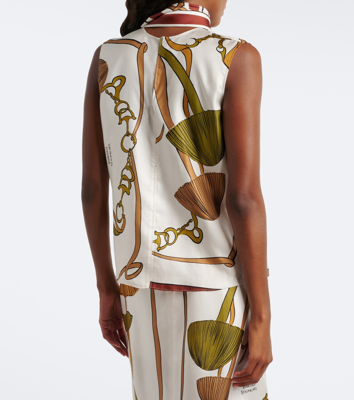 Dorothee Schumacher Cosmic Funghi printed tie-neck silk twill top
