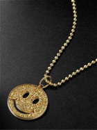 Sydney Evan - Medium Happy Face Gold Diamond Pendant Necklace