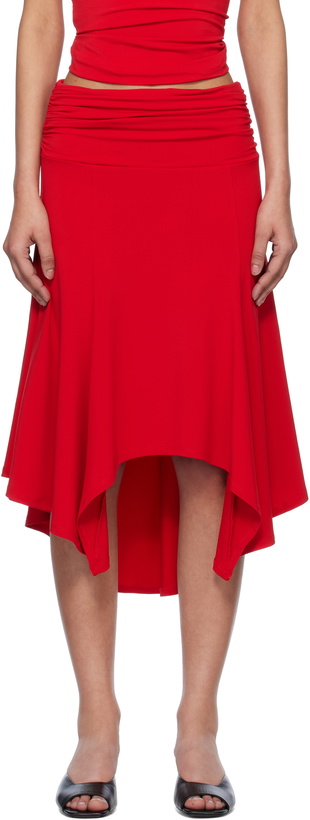 Photo: GUIZIO Red Soffiano Midi Skirt