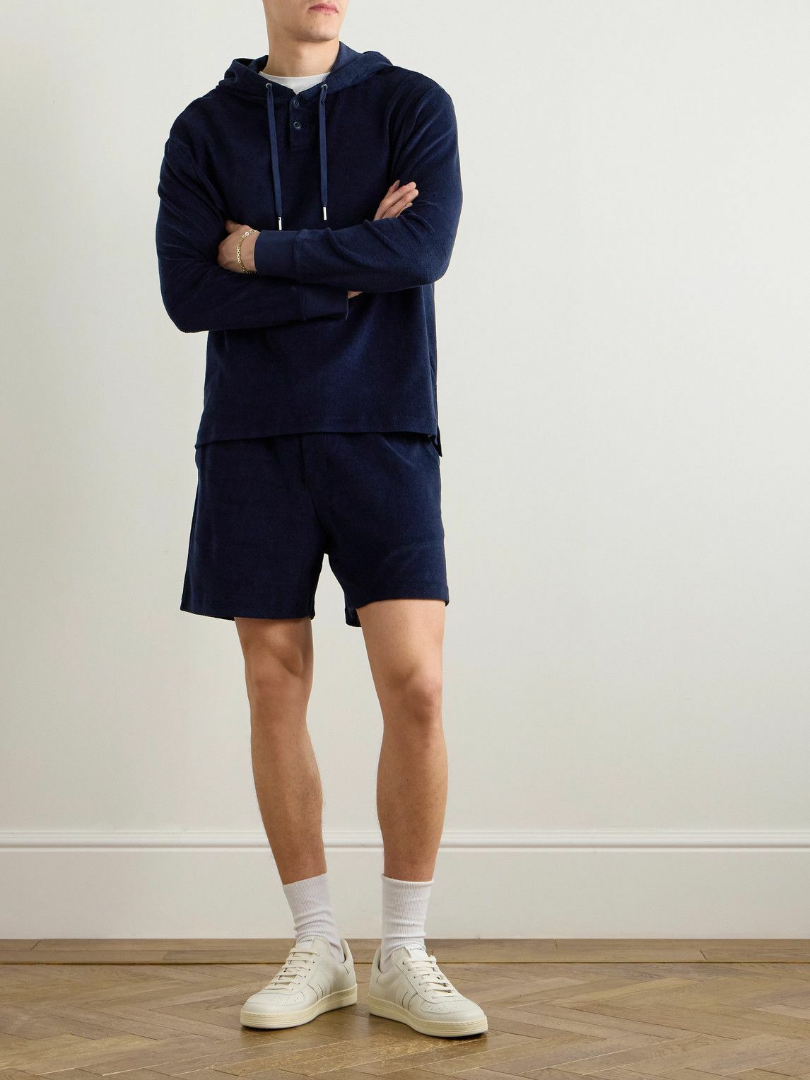 Ralph Lauren Purple label - Riviera Cotton and Modal-Blend Terry Half-Placket Hoodie - Blue