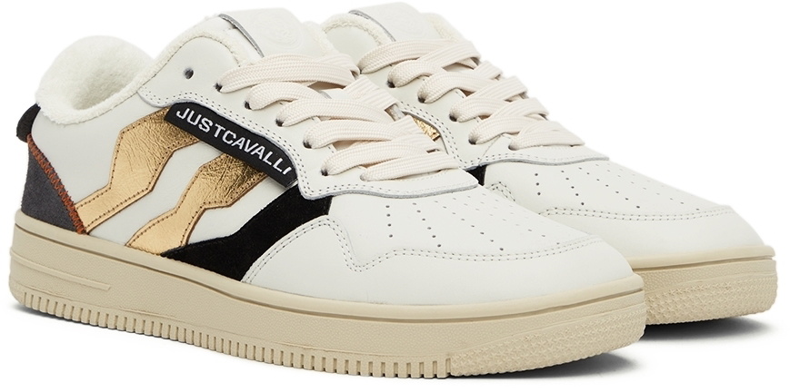 Just Cavalli White Leather Low-Top Sneakers