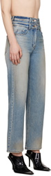 Juun.J Blue Double Waist Dirty Jeans