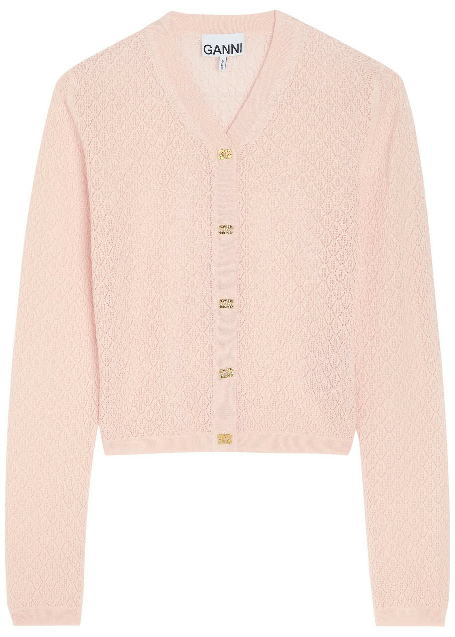 Ganni Pointelle Knit Cardigan Light Pink