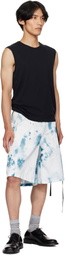 McQueen White & Blue Bleach Print Shorts
