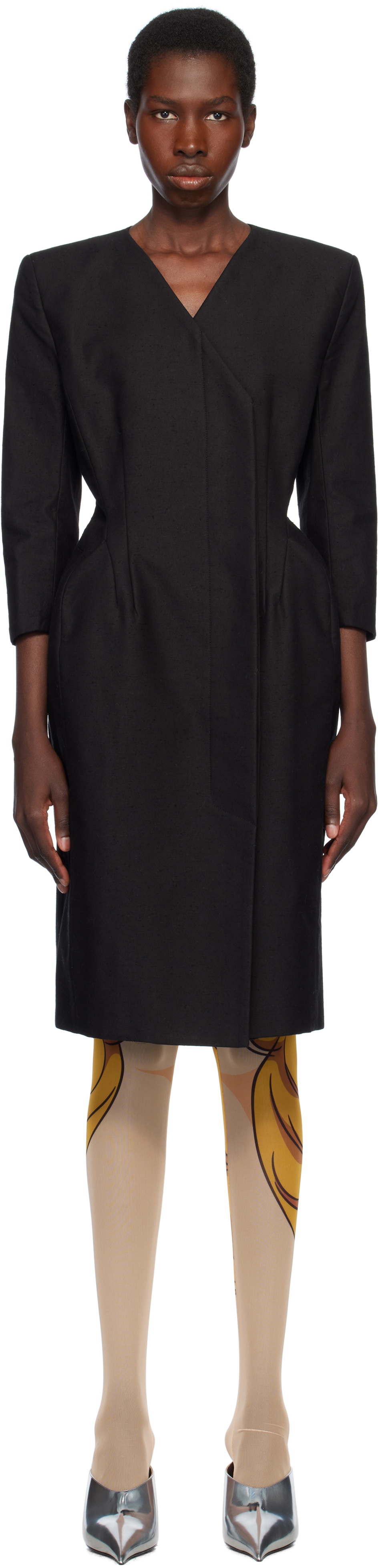Pushbutton Black Hourglass Midi Dress