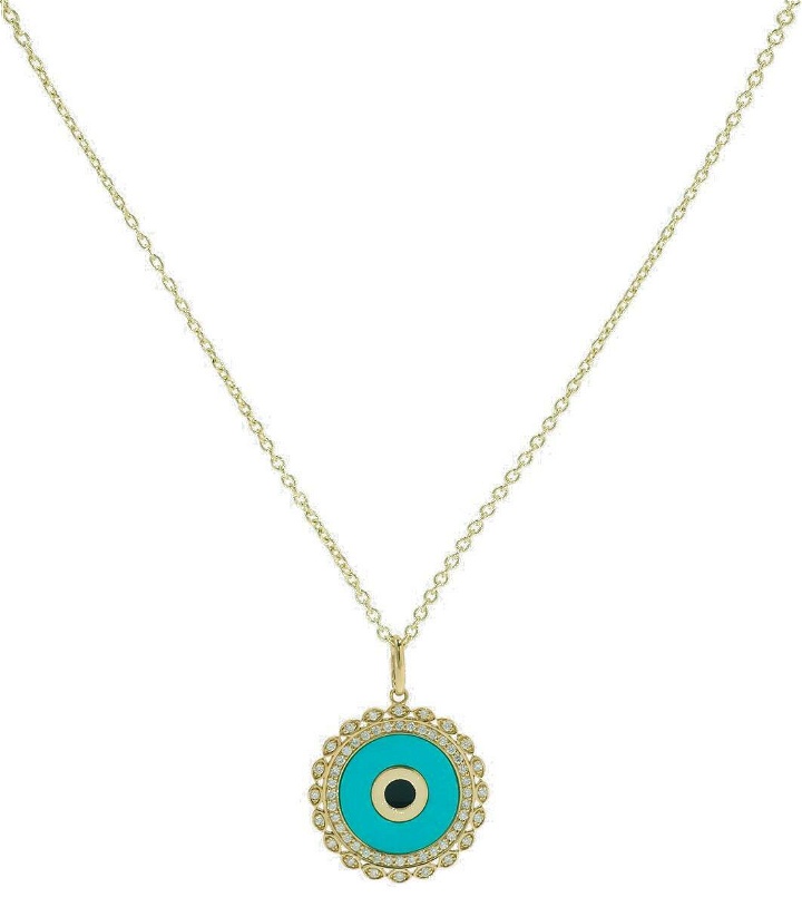 Photo: Sydney Evan Large Evil Eye 14kt gold chain necklace with diamonds and turquoise