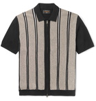 Beams Plus - Slim-Fit Striped Cotton and Linen-Blend Zip-Up Polo Shirt - Black