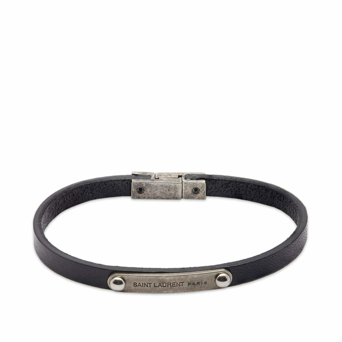 Saint Laurent Men's Logo Tag Bracelet in Black/Silver Saint Laurent