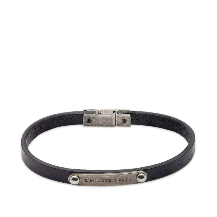 Photo: Saint Laurent Men's Logo Tag Bracelet in Black/Silver