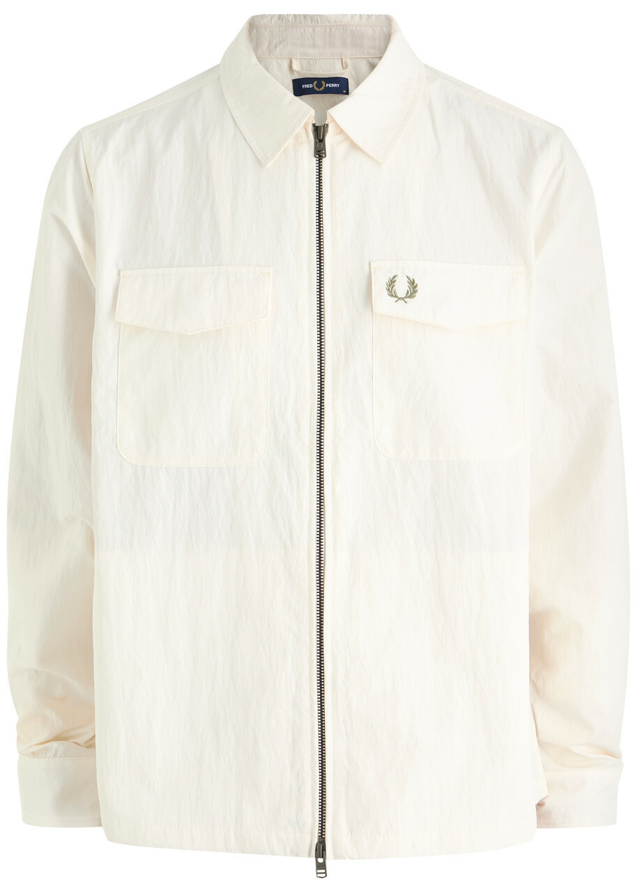 Fred Perry Logo-embroidered Crinkled Shell Overshirt Cream