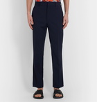 Fendi - Navy Tapered Satin-Trimmed Wool Trousers - Blue