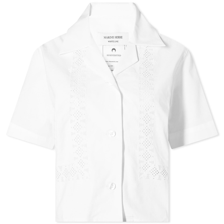 Photo: Marine Serre Women's Regenerated Household Linen Cropped Shirt in White