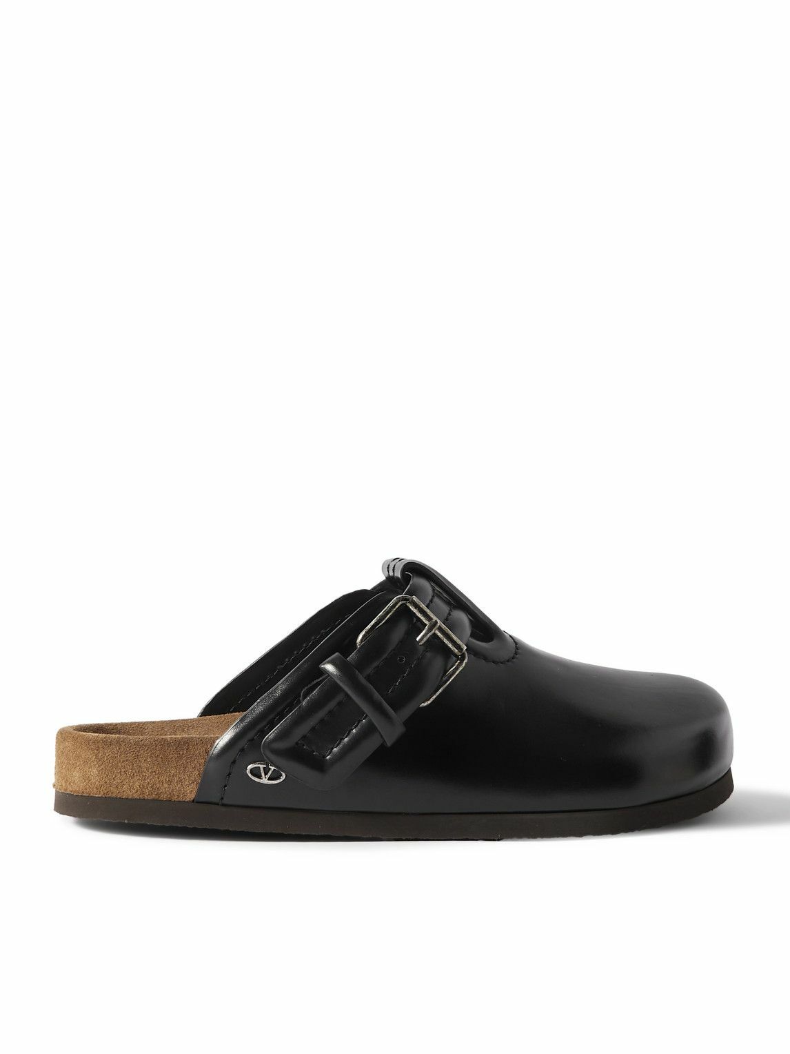 Valentino Garavani - Buckled Glossed-Leather Clogs - Black