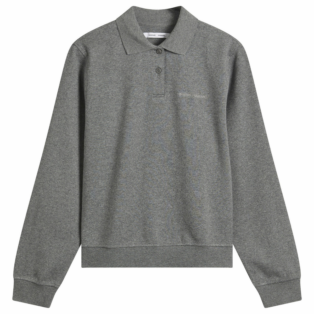 Samsøe Samsøe Women's Sadory Long Sleeve Polo Top in Mid Grey Melange