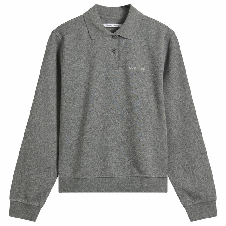 Photo: Samsøe Samsøe Women's Sadory Long Sleeve Polo Top in Mid Grey Melange