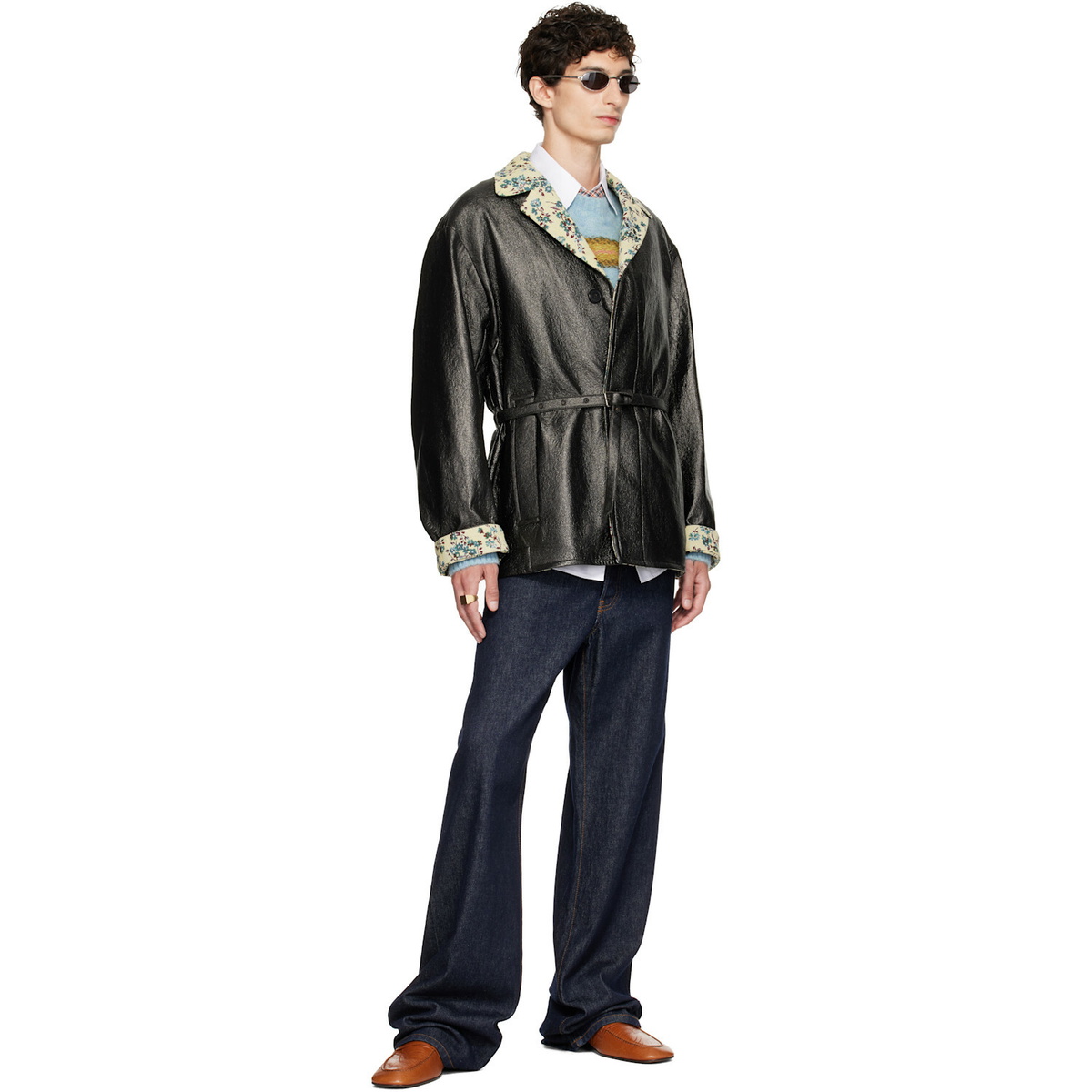 Dries Van Noten Black Coated Belted Jacket