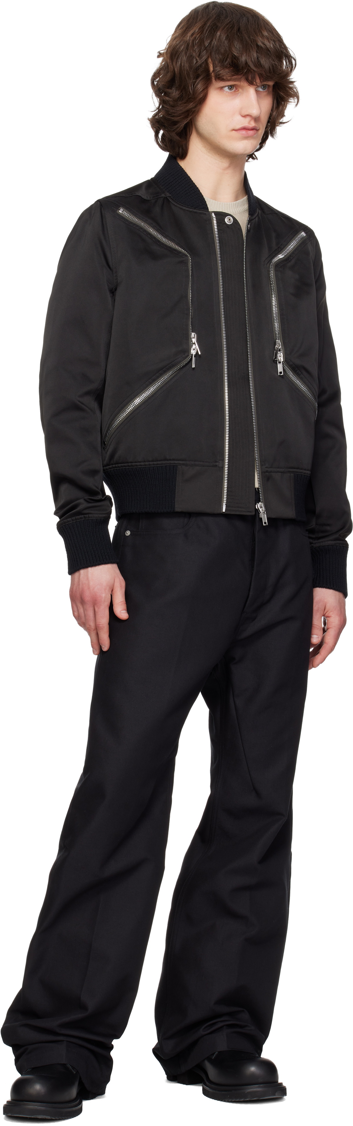 Rick Owens Black Temple Heizer Flight Bomber Jacket