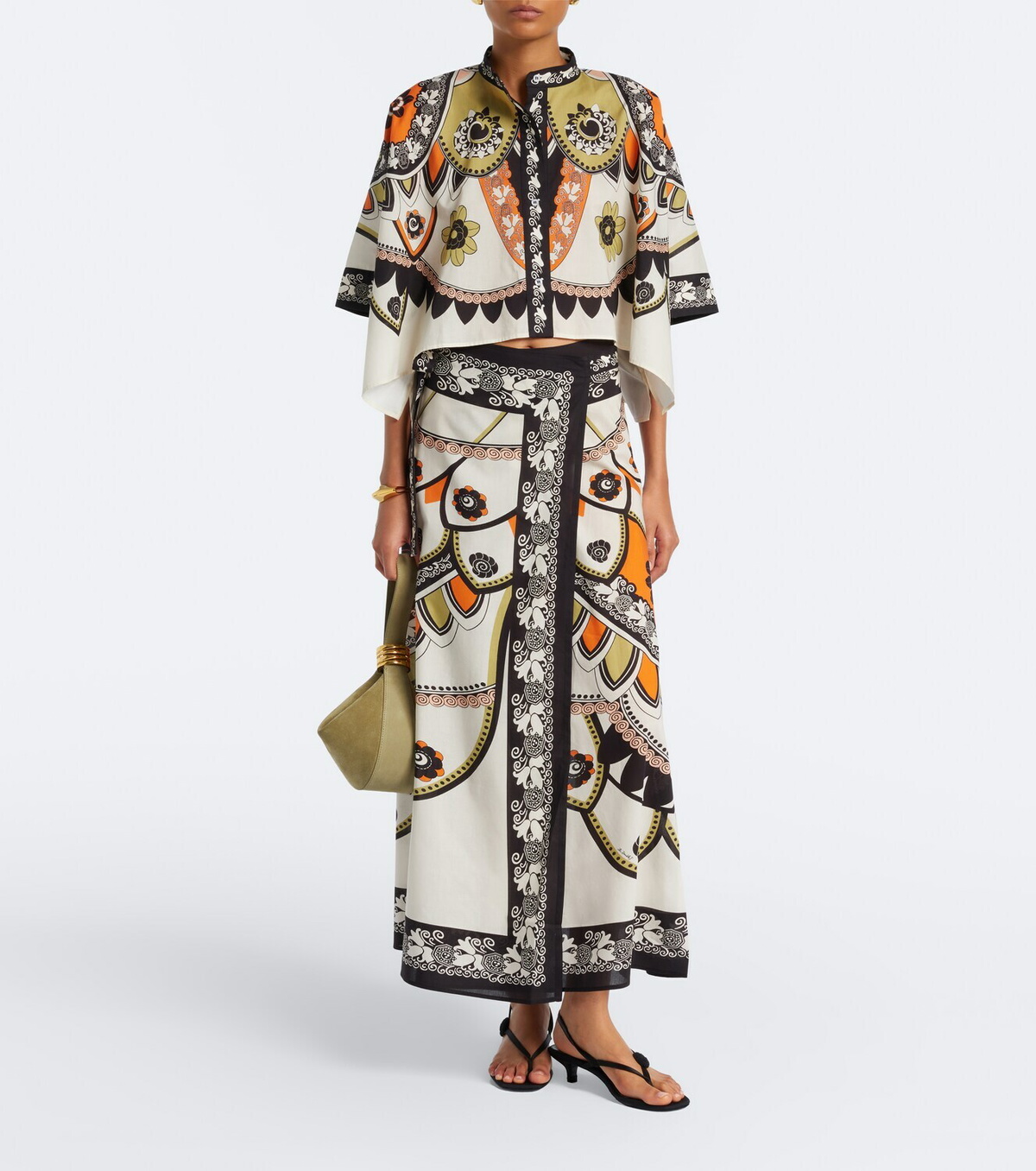 La DoubleJ Foulard printed cropped cotton shirt