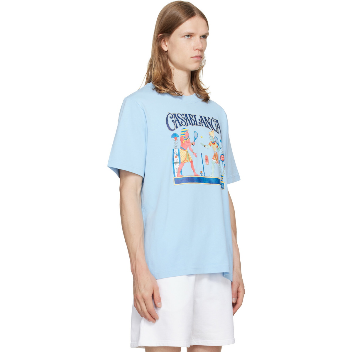 Casablanca Blue Egyptian Tennis Match Short Sleeve T‑shirt