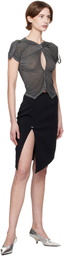 Mugler Black Asymmetrical Pierced Midi Skirt