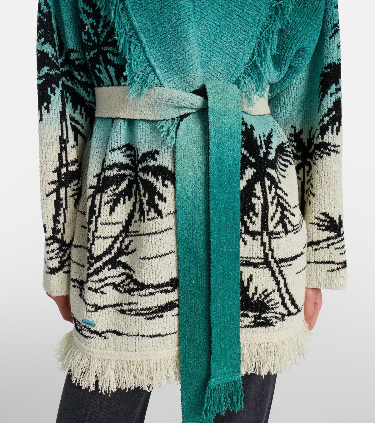 Alanui Wave Bloom fringed cotton-blend jacquard cardigan