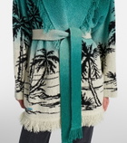Alanui Wave Bloom fringed cotton-blend jacquard cardigan