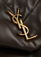Saint Laurent - Women's Chocolate Quilted Lou Puffer Small Leather Shoulder Bag - Adjustable Chain Strap - One Size