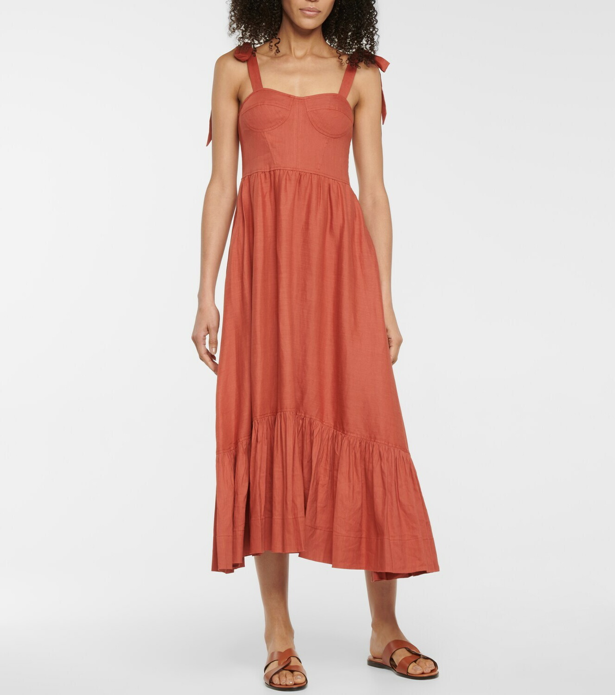 Linen-Blend Midi Dress